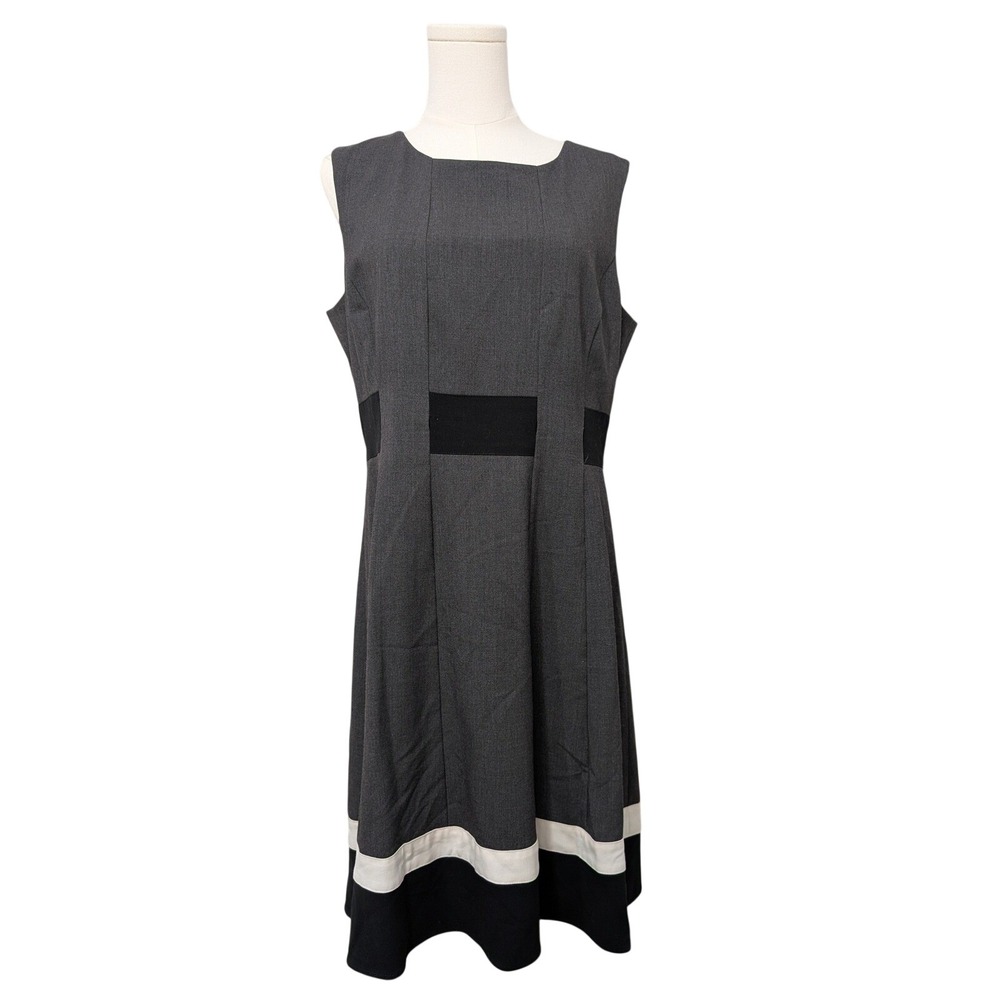 Calvin Klein Sheath‎ Dress with Black Accents & Striped Hemline Sleeveless - 12 - Picture 2 of 8